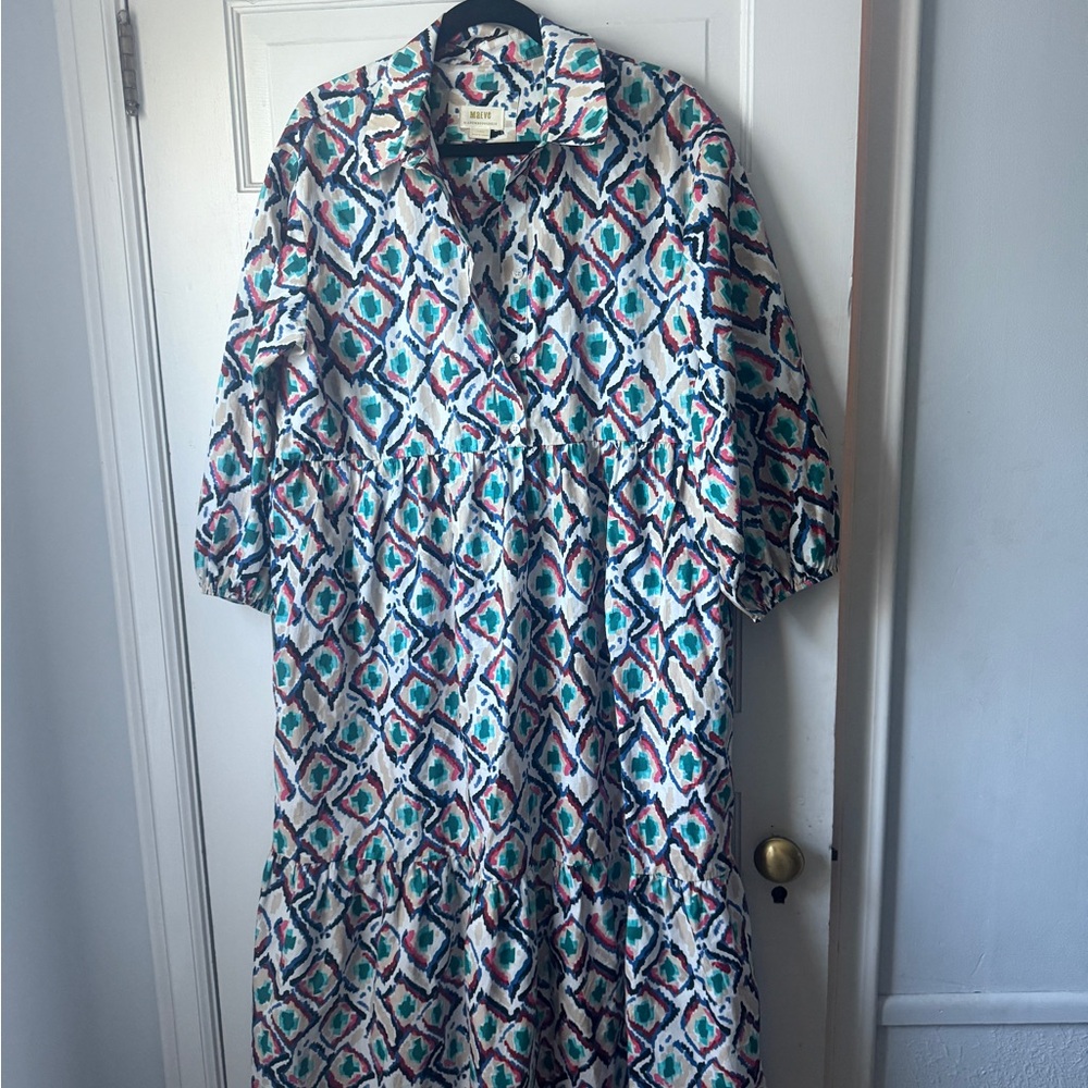 Maeve Anthropologie Multicolor Geometric Maxi Dress